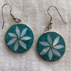 Alpaca Mexico vintage inlay and silver earrings